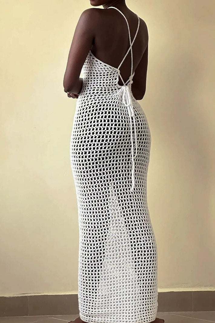 Beach Vacation Knit Cut Out Cover Up Maxi Sweater Dress