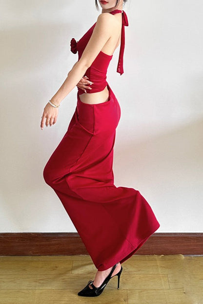 Sheer V-Neck Halter Party Dress