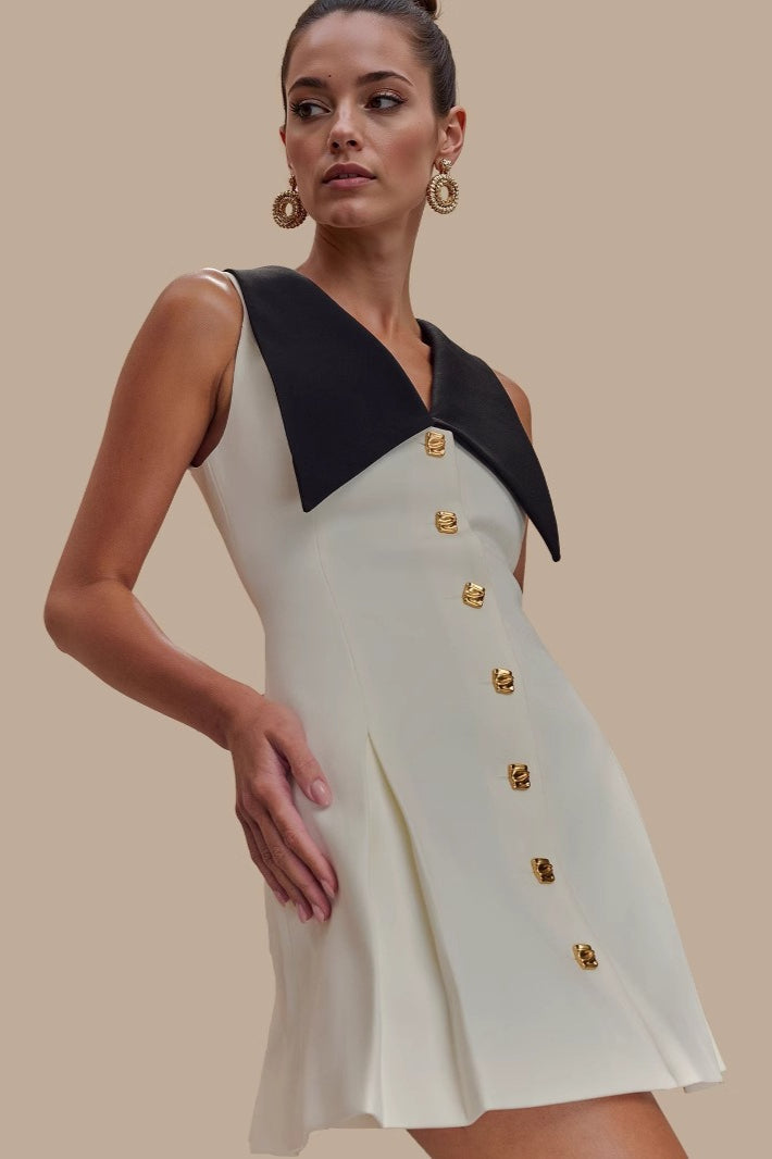 Fitted Lapel Button Work Dress