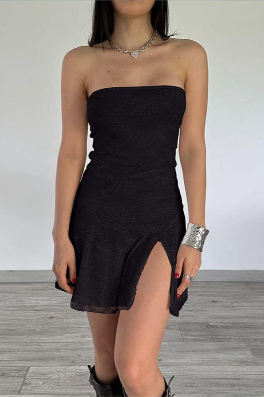 Lace Panel Strapless Mini Party Dress