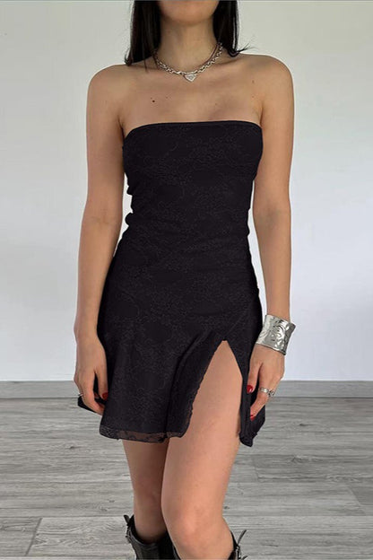 Lace Panel Strapless Mini Party Dress