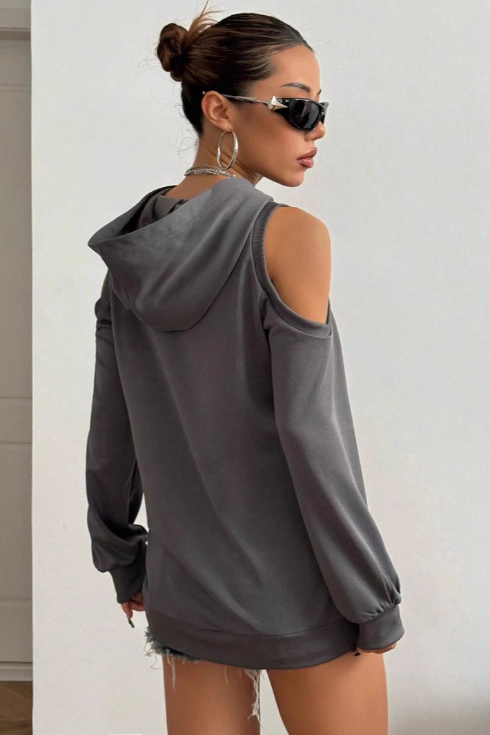 Trendy Off-Shoulder Hooded Hoodie