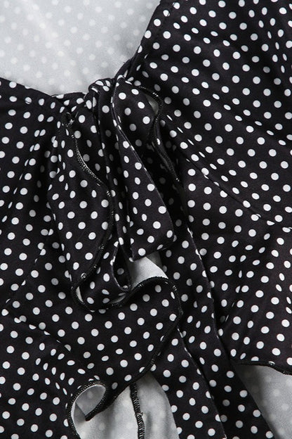 Polka Dot Tie Front Ruffled Crop Top