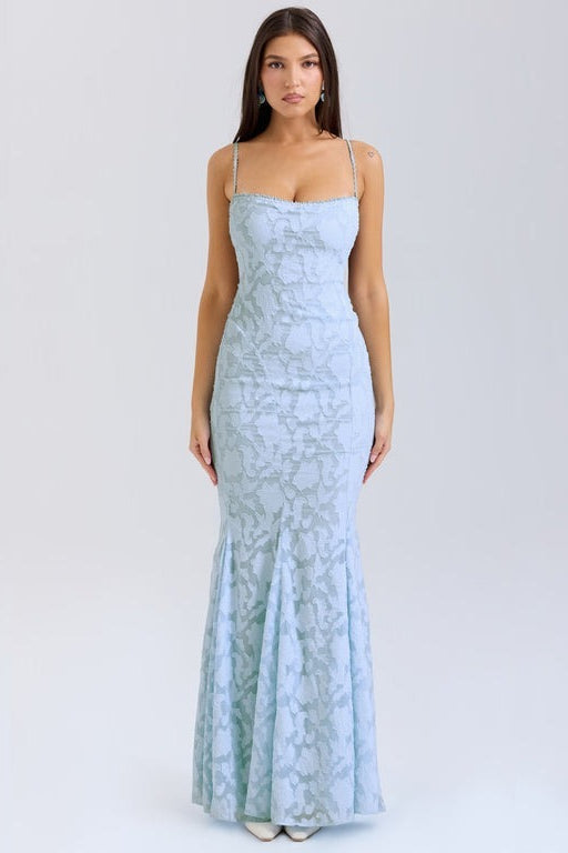 Tie Waist Sling Embroidered Mermaid Lace Dress