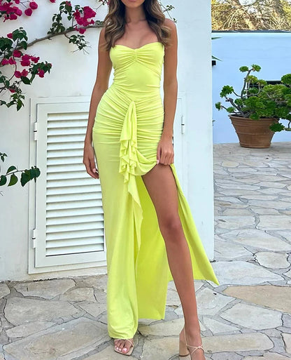 Ruched Bandage Split Halter Maxi Dress