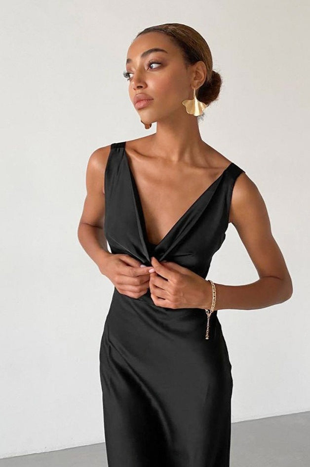 Cowl Neck Satin High Waist Bodycon Formal Dress