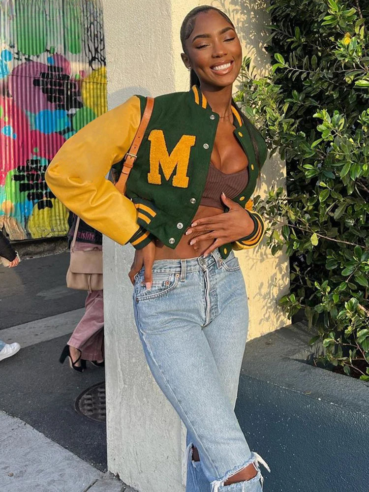 Hipster PU Patchwork Varsity Jacket