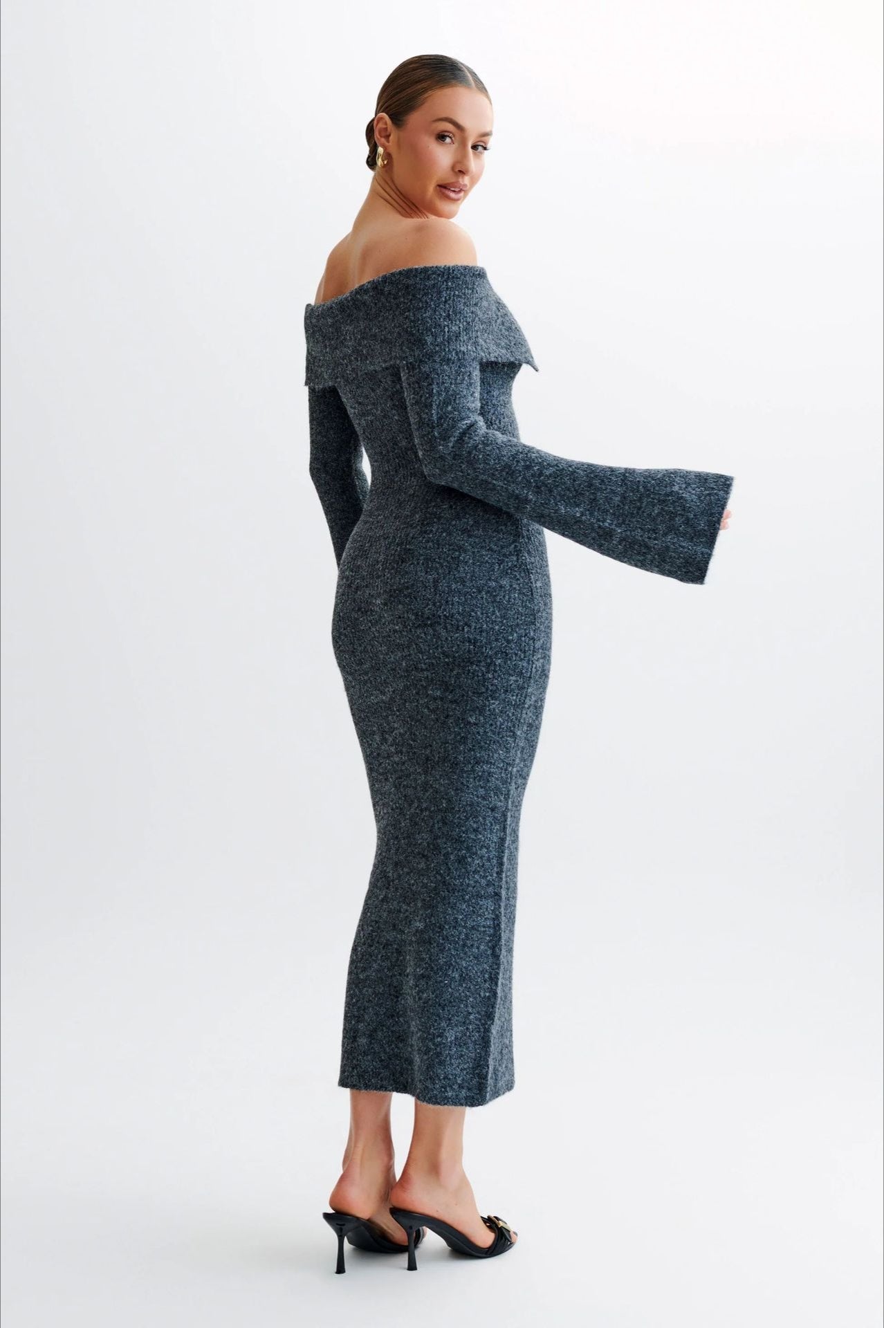Fitted One Shoulder Bodycon Long Sleeve Knit Sweater Dress