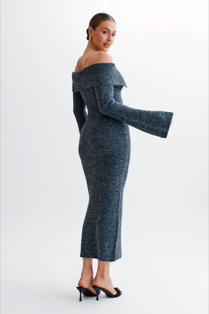 Fitted One Shoulder Bodycon Long Sleeve Knit Sweater Dress