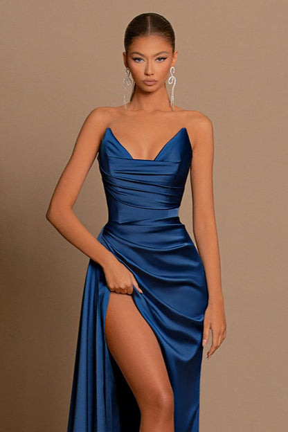 Elegant Sexy Slim Deep V Corset Satin Slit Formal Dress