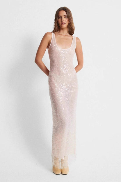 Sleeveless Rhinestone Sexy Vintage Suspender Sequin Dress