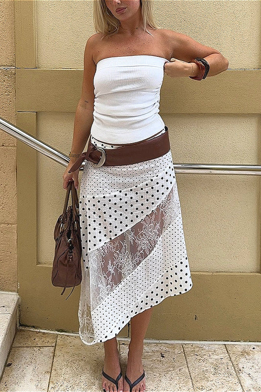 Polka Dot Lace Midi Skirt