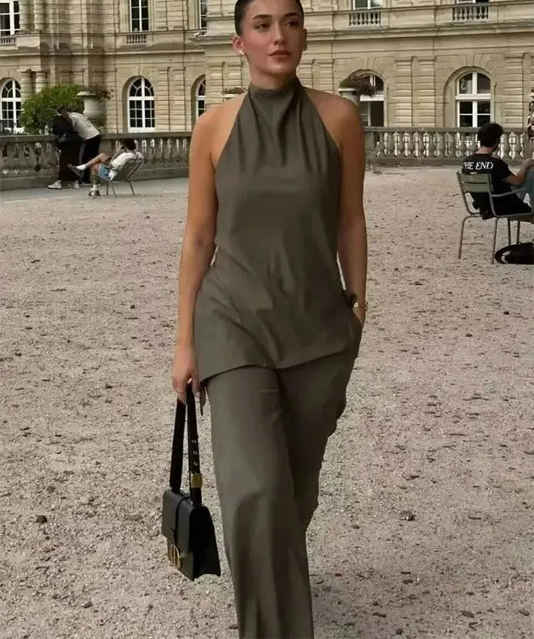 Halter Camis Wide Leg Pant Suit