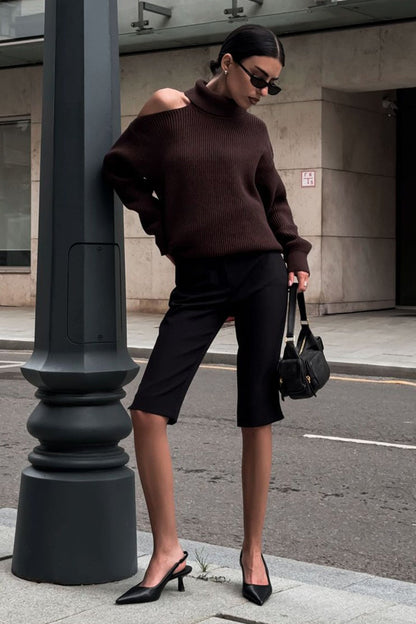 Turtleneck Cold Shoulder Knit Sweater