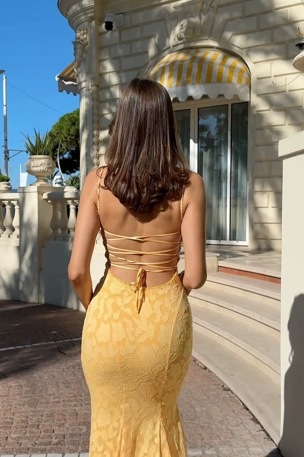 Jacquard Mermaid Cami Maxi Lace Dress