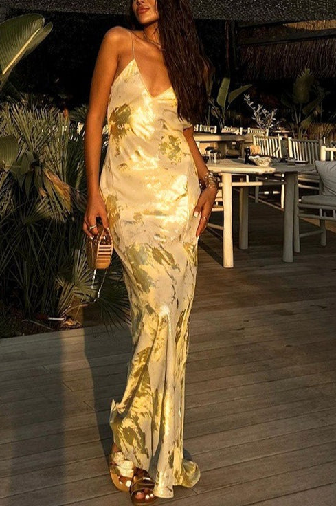 Foiled Backless Slip Dress