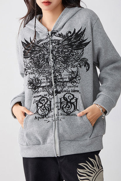 Graphic Print Zipper Hoodie