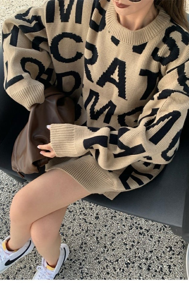 Jacquard Letter Knit Pullover Sweater