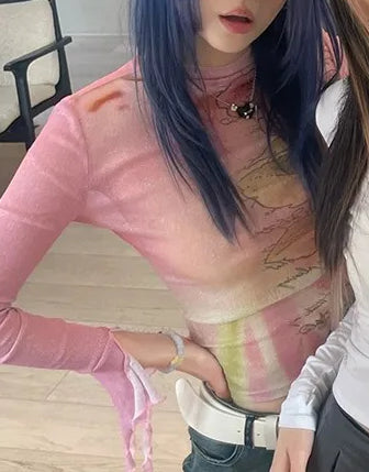 Pink Fairycore Long Sleeve Sheer Top