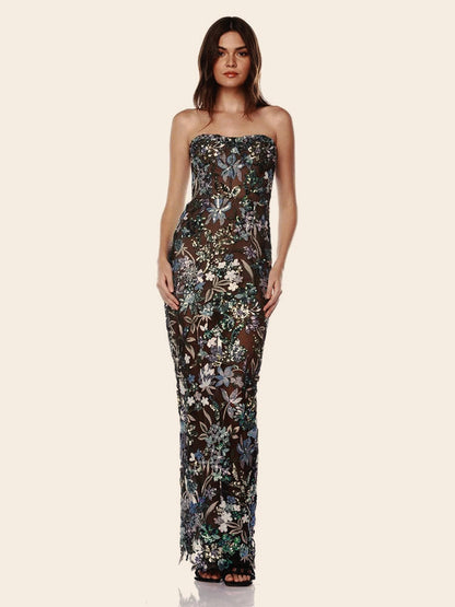 Embroidered Sleeveless Gown Floral Dress