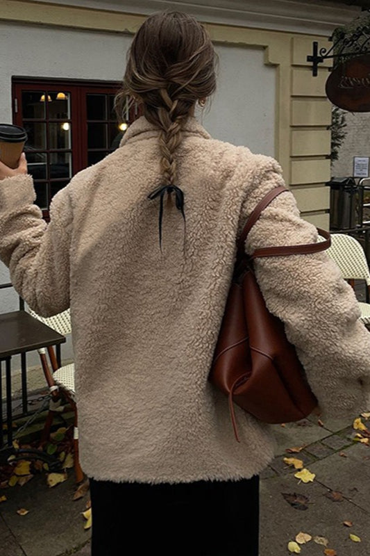 Lapel Collar Zip Up Fleece Coat