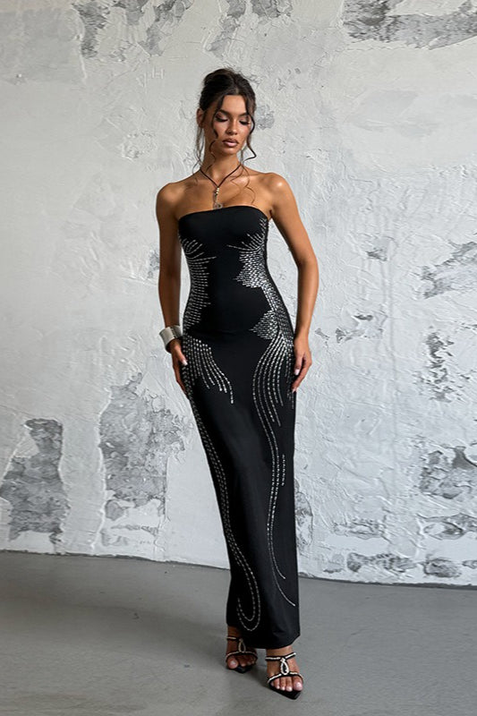 Chic Angel Wing Slim Rhinestone Strapless Formal Dress