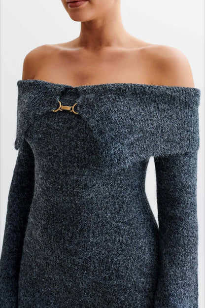 Fitted One Shoulder Bodycon Long Sleeve Knit Sweater Dress