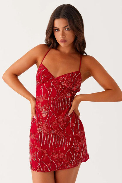 Sexy Backless Spaghetti Strap Sequin Dress