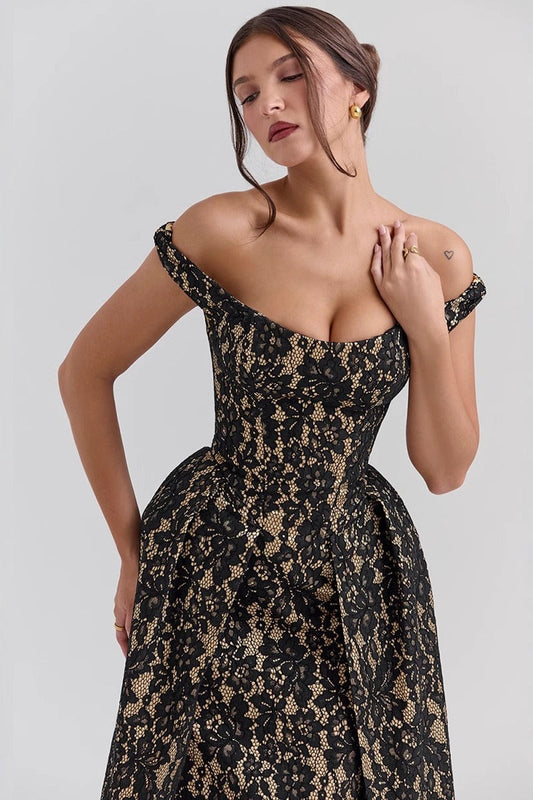 Chic Off Shoulder Backless Slim Waist Printed Cocktail Dress