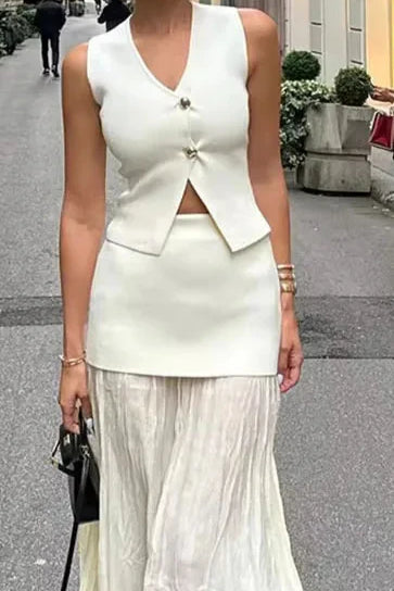 Knitted Splicing Zipper Skirt Suit