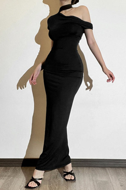 One-Shoulder Slim Maxi Party Dress