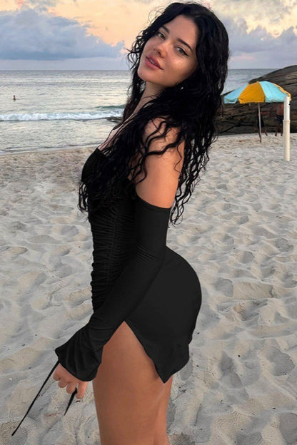 Ruched Side-Slit Mini Party Dress