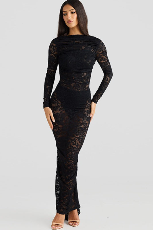 Lace Backless Long Sleeve Lace Dress
