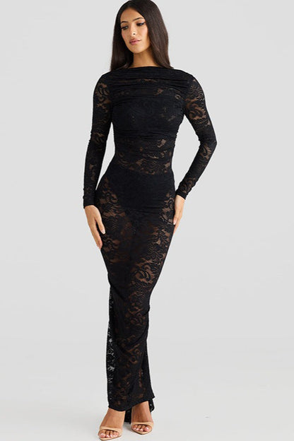 Lace Backless Long Sleeve Lace Dress