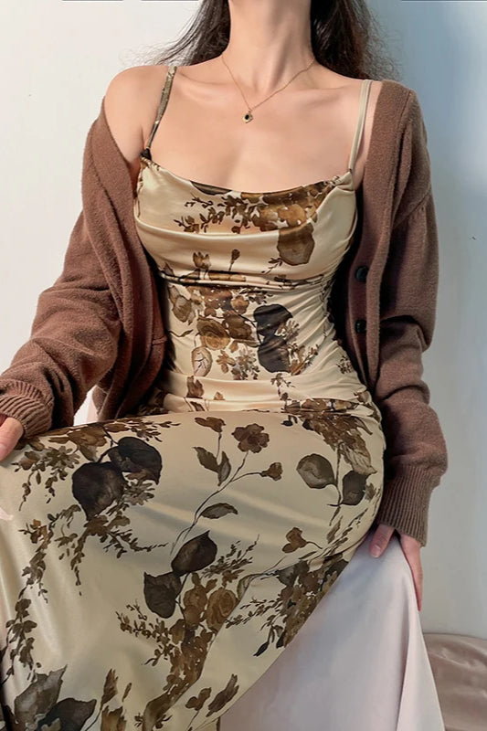 Elegant Retro Sleeveless Floral Dress