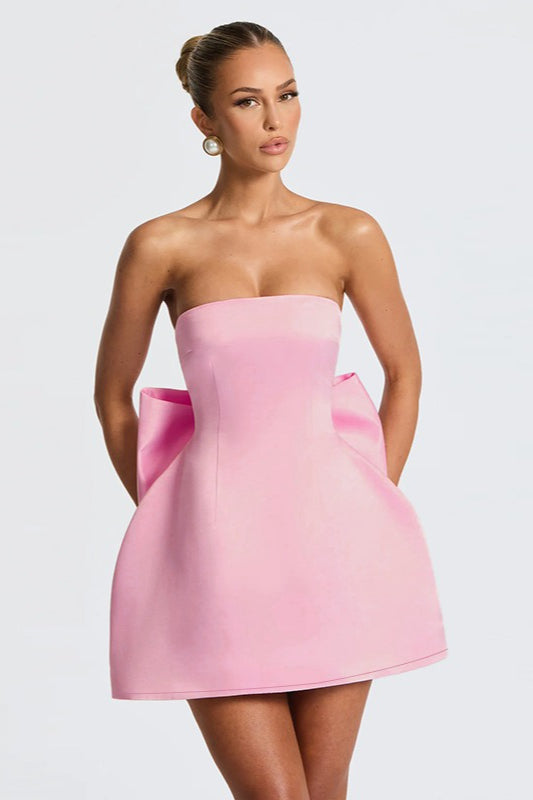 Satin Bow Low-Back Party Dress