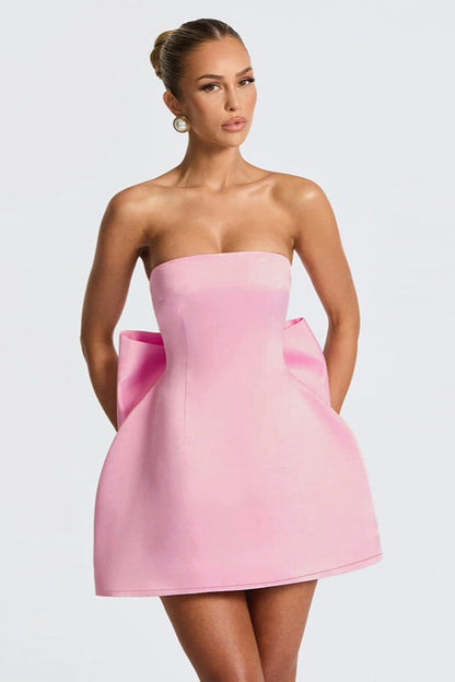 Satin Bow Low-Back Party Dress