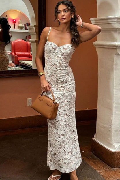 Elegant Lace Patchwork Cami Maxi Lace Dress