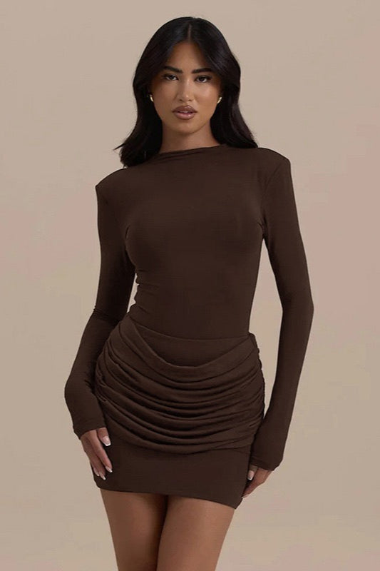 Slim-Fit Ruched Bardot Work Dress