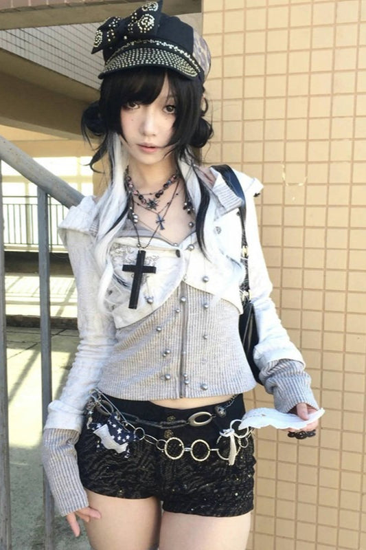 Y2K Zip-Up Knit Hoodie