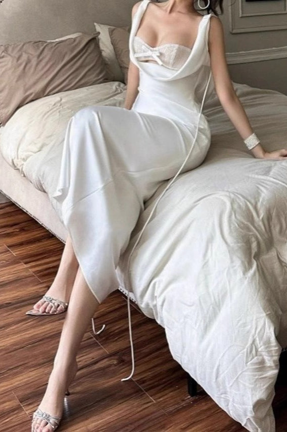 Satin Halter Mermaid Maxi Silk Dress