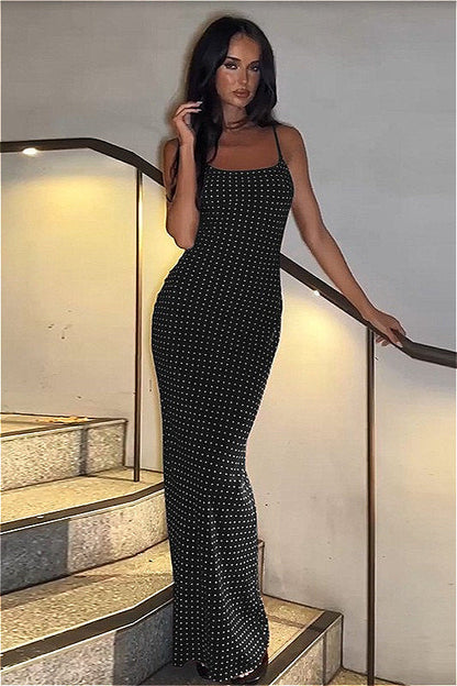 Polka Dot Cami Bodycon Maxi Dress