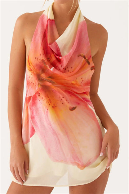 Floral Halter Neck Mini Dress