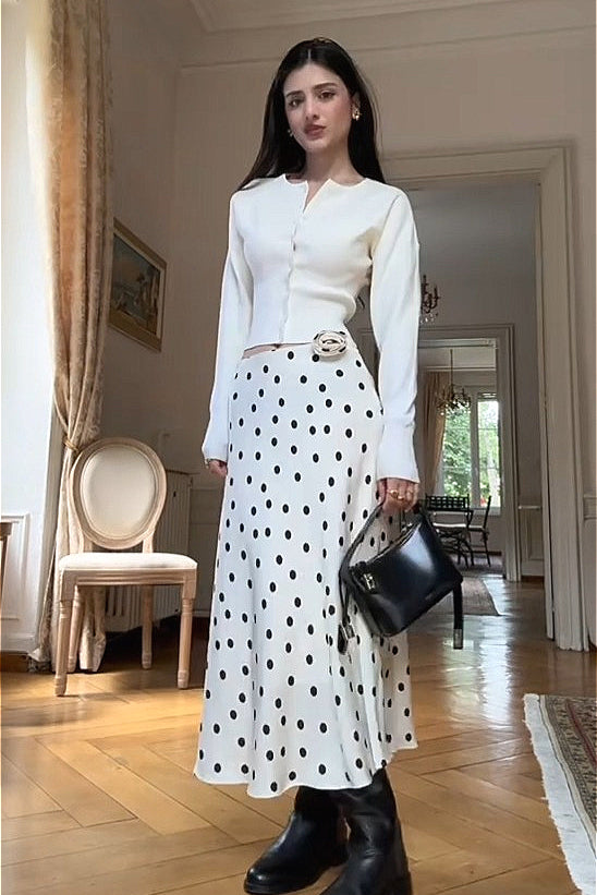 Long Sleeve Top Polka Dot Skirt Set