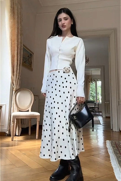 Long Sleeve Top Polka Dot Skirt Set