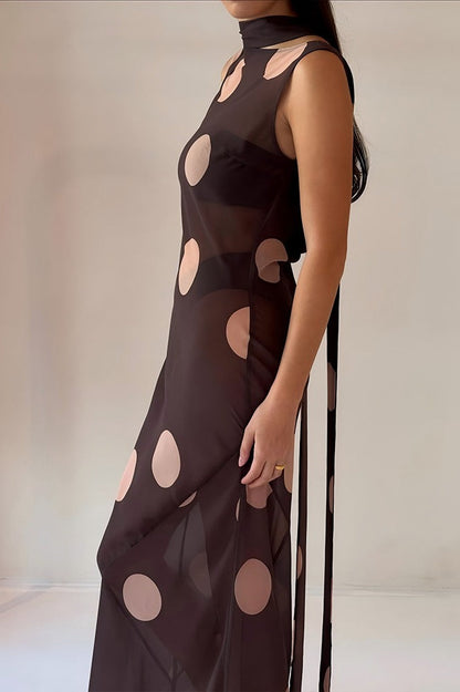 Vintage Polka Dot Sleeveless Bodycon Maxi Dress