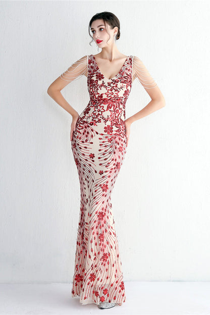 Elegant Long Slim Sequin Formal Event Sequin Dress