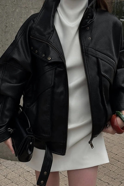 Elegant Black Short Leather Jacket