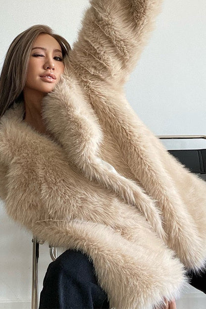 Faux Fox Fur Oversized Lapel Coat