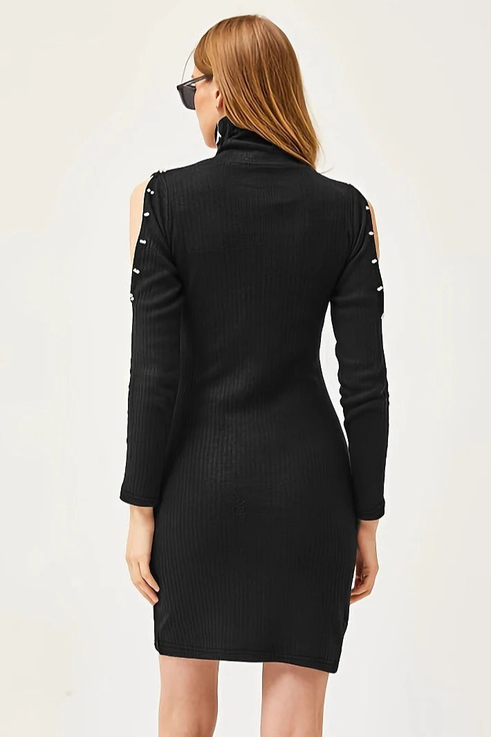 Long Sleeve Beaded Knit Work Dress